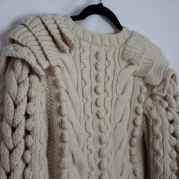 ULLA JOHNSON Verena Cable Knit Pullover Sweater in Ivory - Picture 9 of 14